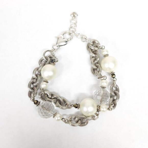Brighton Pearl, Crystal & Silver Double Links Bracelet - Picture 2 of 2